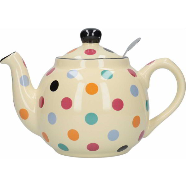 London Pottery Farmhouse Teapot Ivory/Multi-Spot Two Cup - 500ml