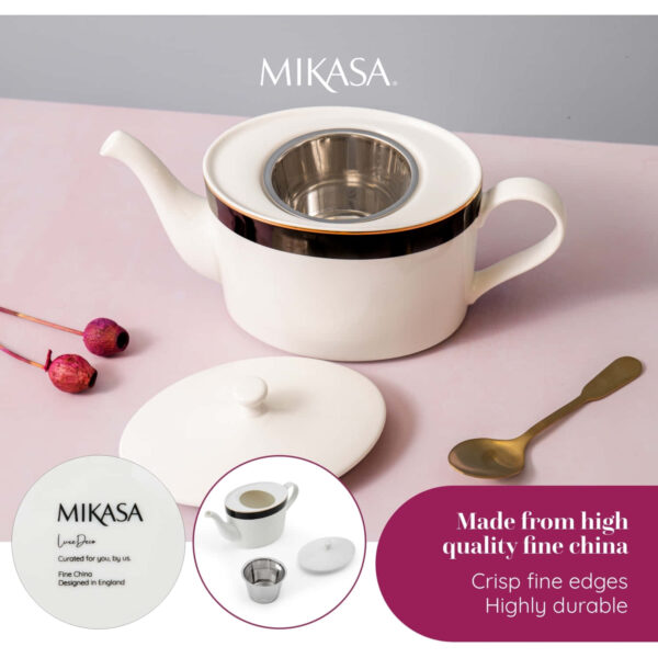 Mikasa Luxe Deco Fine China Infuser Teapot 1100ml
