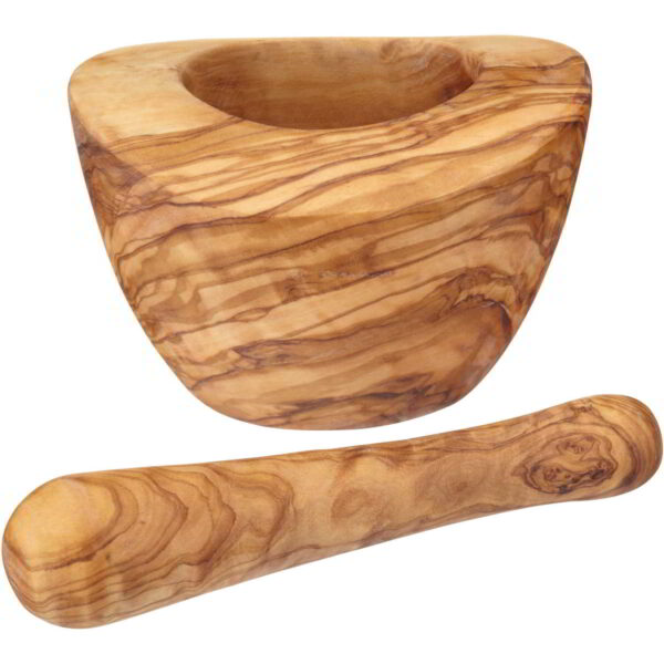 KitchenCraft World of Flavours Italian Olive Wood Mortar and Pestle 12x8cm