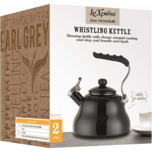 KitchenCraft Le'Xpress Coloured Whistling Kettle 2 Litres - 'Midnight Black'