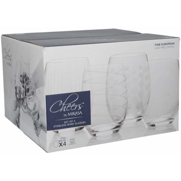 Mikasa Cheers Set of Four Stemless Wine Glasses 480ml