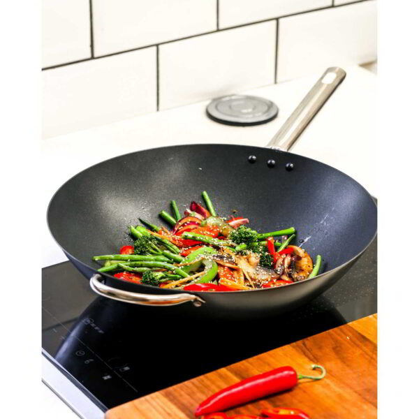 MasterClass Professional Heavy Duty Non-Stick Wok 35.5cm with Stainless Steel Handl